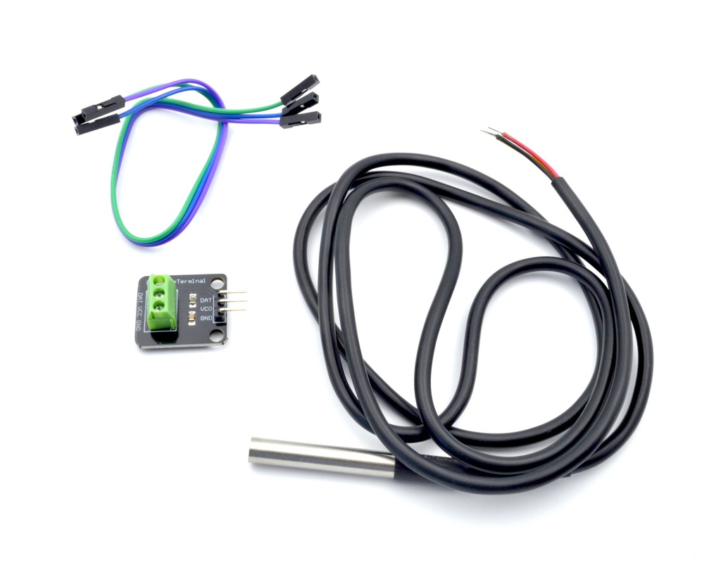 Sonda temperatura DS18B20 + PCB Adaptador+ cables complete