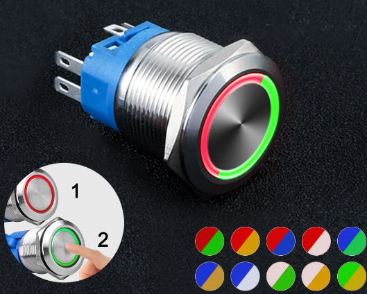 Interruptor de Metal LED de doble color 19MM impermeable 6V